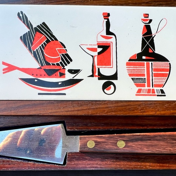 Vintage MCM Made In Japan Tile Cheese Board & Cheese Knife - Picture 3 of 9
